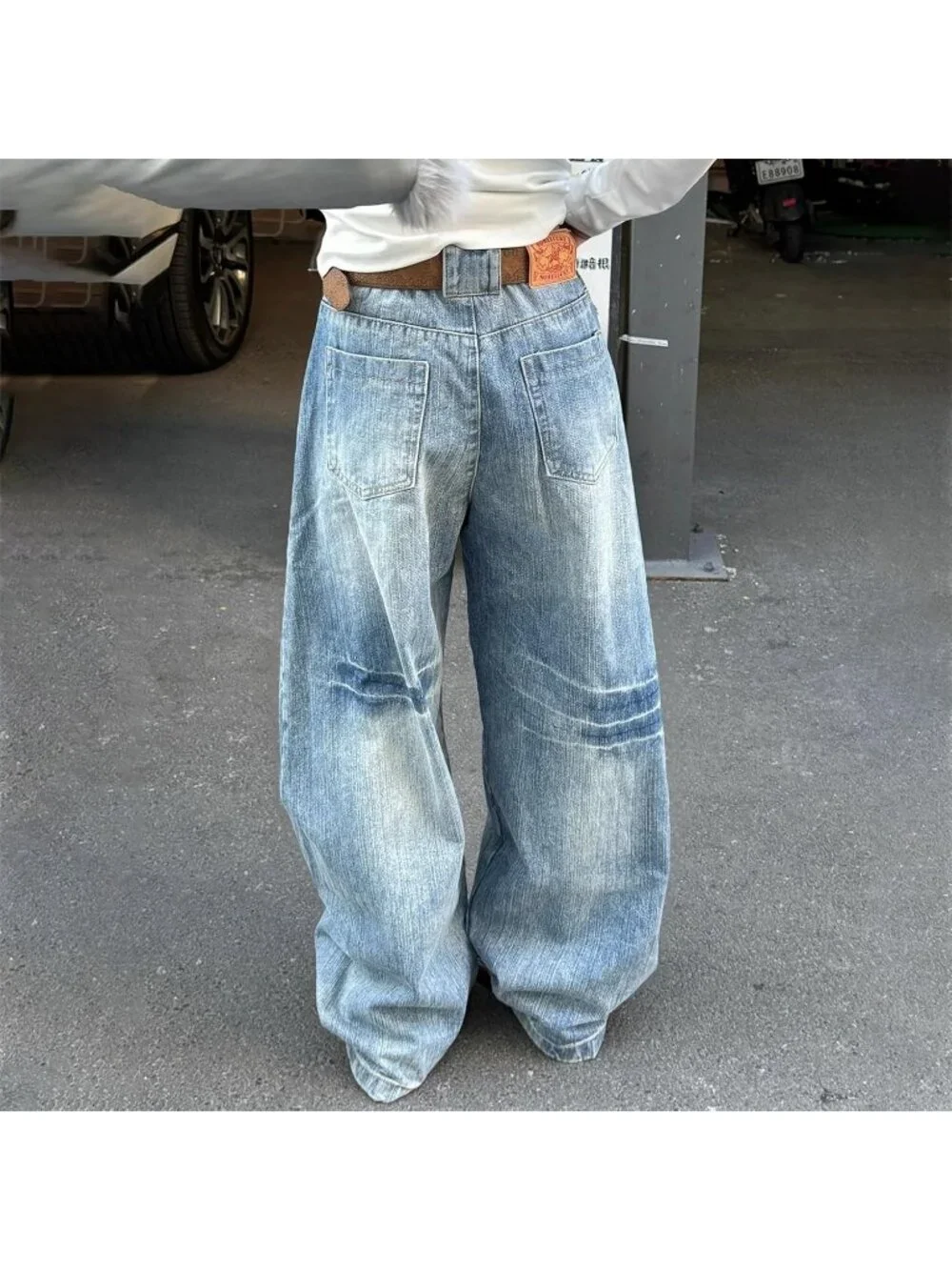 Women's Light Blue Vintage Oversized Jeans Fashion Grunge Causal Straight Leg - Picture 3 of 6